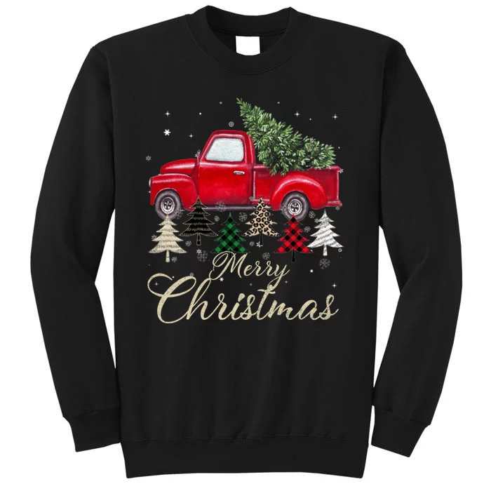 Merry Christmas Retro Xmas Vibes Buffalo Red Truck Pine Tree Tall Sweatshirt