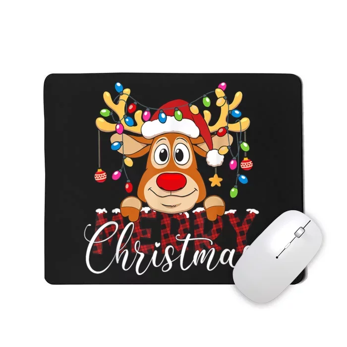 Merry Christmas Reindeer Xmas Family Pajamas Buffalo Plaid Mousepad