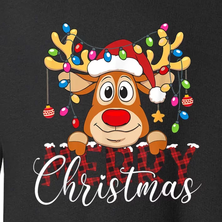 Merry Christmas Reindeer Xmas Family Pajamas Buffalo Plaid Toddler Sweatshirt