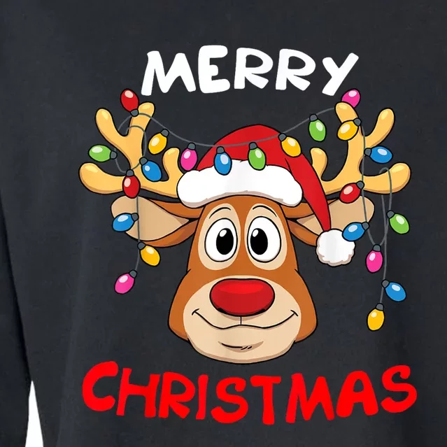 Merry Christmas Reindeer Xmas Family Cropped Pullover Crew