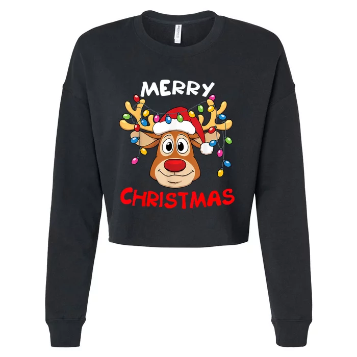 Merry Christmas Reindeer Xmas Family Cropped Pullover Crew