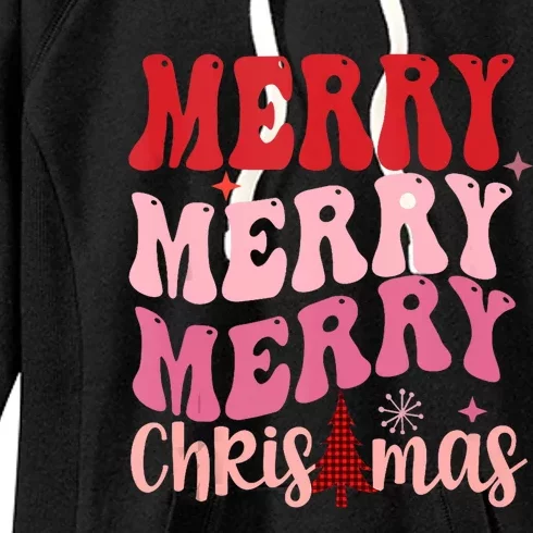 Merry Christmas Red Plaid Xmas Tree Retro Cute Tank Top Women's Fleece Hoodie