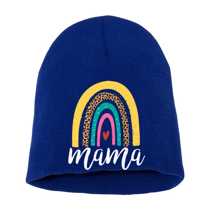 Mama Cute Retro Rainbow Distressed Inspirational Mom Gift Short Acrylic Beanie