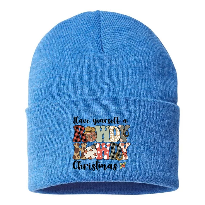 Merry Christmas Retro Xmas Have Yourself Rowdy Howdy Meaningful Gift Sustainable Knit Beanie