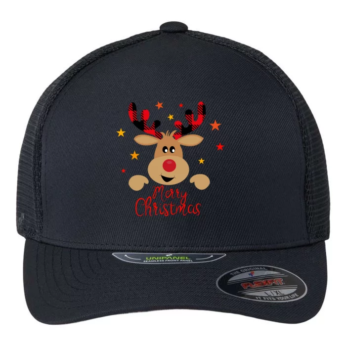 Merry Christmas Reindeer Holiday Cute Flexfit Unipanel Trucker Cap