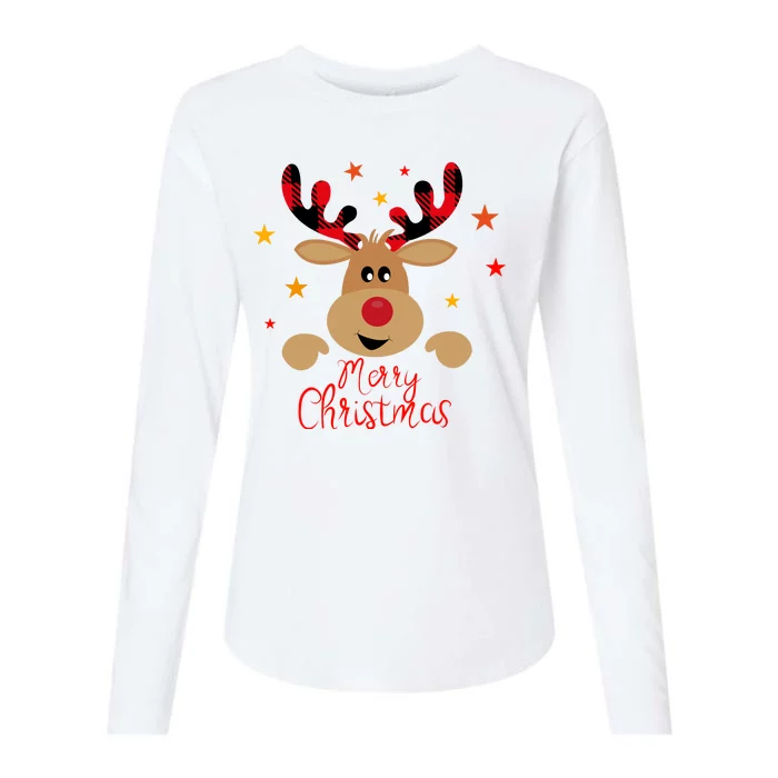 Merry Christmas Reindeer Holiday Cute Womens Cotton Relaxed Long Sleeve T-Shirt