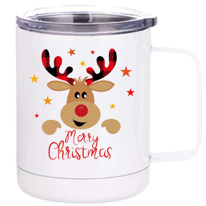 Merry Christmas Reindeer Holiday Cute Front & Back 12oz Stainless Steel Tumbler Cup