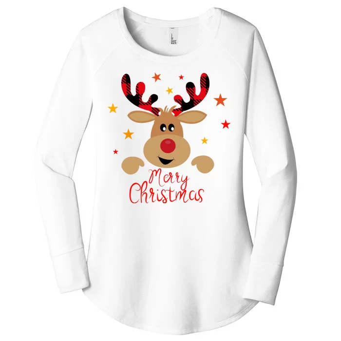 Merry Christmas Reindeer Holiday Cute Women's Perfect Tri Tunic Long Sleeve Shirt