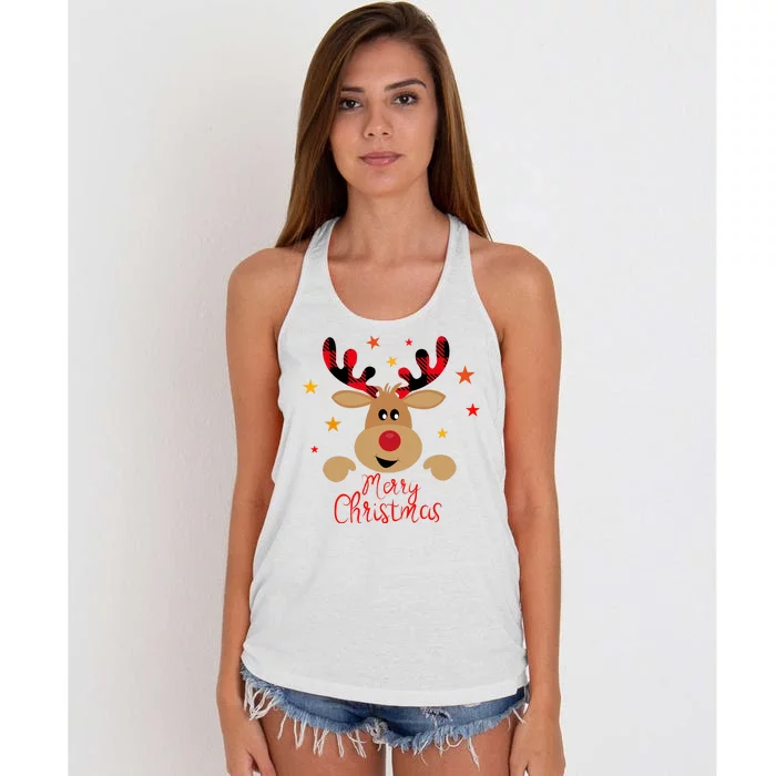 Merry Christmas Reindeer Holiday Cute Women's Knotted Racerback Tank