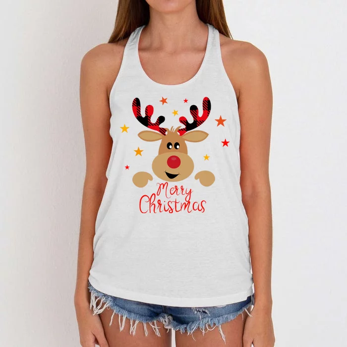 Merry Christmas Reindeer Holiday Cute Women's Knotted Racerback Tank