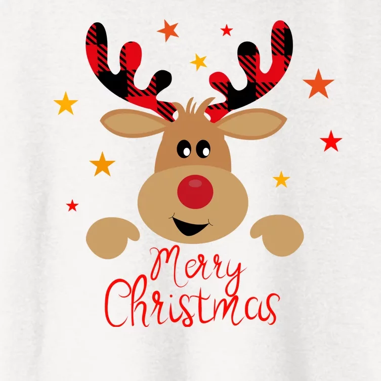 Merry Christmas Reindeer Holiday Cute Women's Crop Top Tee