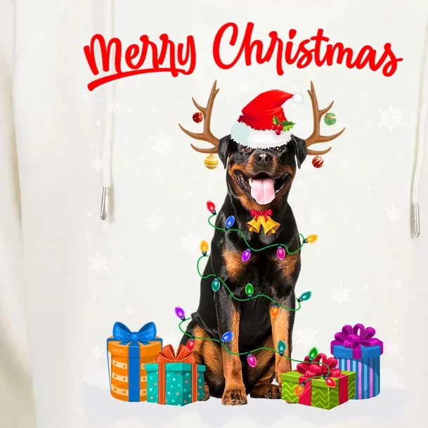 Merry Christmas Rottweiler Dog Santa Dog Xmas Gift Womens Funnel Neck Pullover Hood