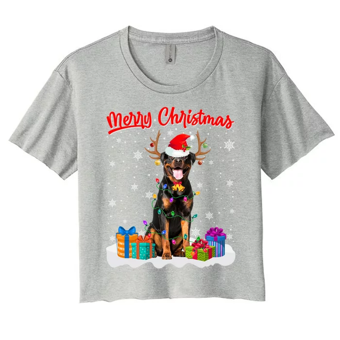 Merry Christmas Rottweiler Dog Santa Dog Xmas Gift Women's Crop Top Tee