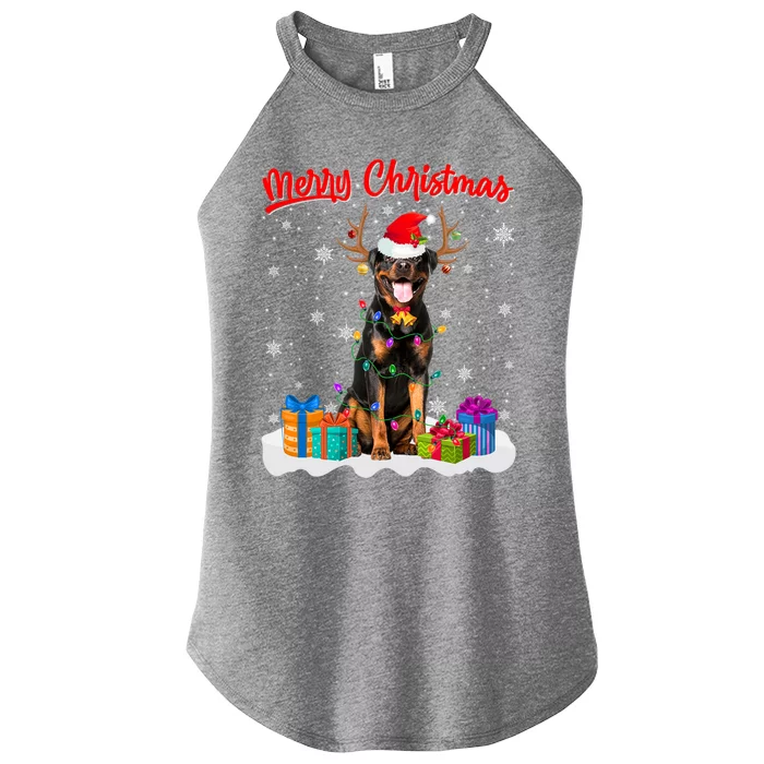 Merry Christmas Rottweiler Dog Santa Dog Xmas Gift Women’s Perfect Tri Rocker Tank