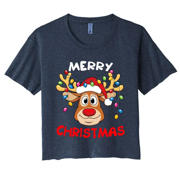 Merry Christmas Reindeer Xmas Family Women's Crop Top Tee