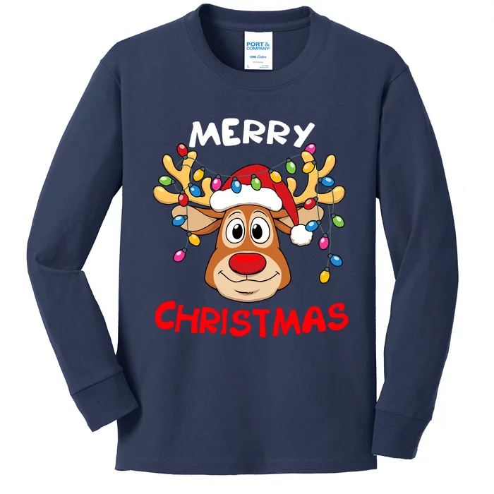 Merry Christmas Reindeer Xmas Family Kids Long Sleeve Shirt