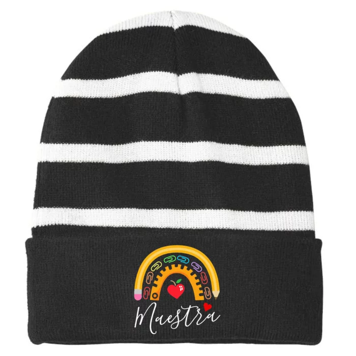 Maestra Cute Rainbow Regalos Para Maestra Bilingue Teache Striped Beanie with Solid Band