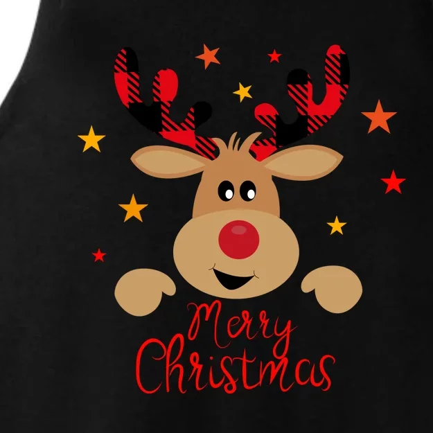 Merry Christmas Reindeer Cute Holiday Ladies Tri-Blend Wicking Tank