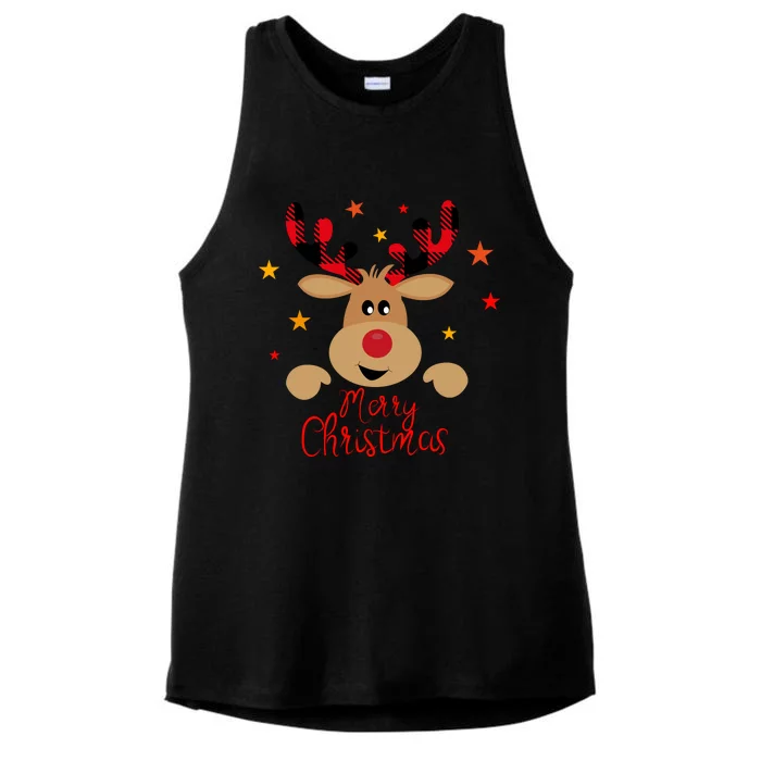 Merry Christmas Reindeer Cute Holiday Ladies Tri-Blend Wicking Tank