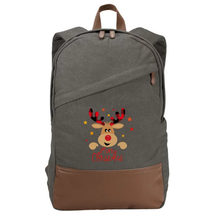 Merry Christmas Reindeer Cute Holiday Cotton Canvas Backpack