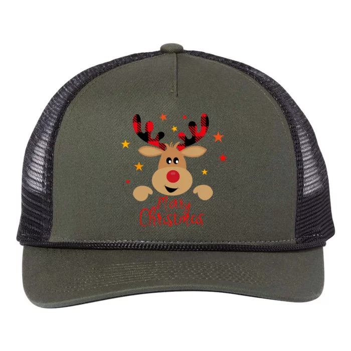 Merry Christmas Reindeer Cute Holiday Retro Rope Trucker Hat Cap