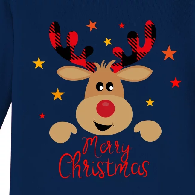 Merry Christmas Reindeer Cute Holiday Baby Long Sleeve Bodysuit