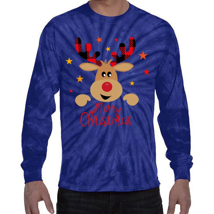 Merry Christmas Reindeer Cute Holiday Tie-Dye Long Sleeve Shirt