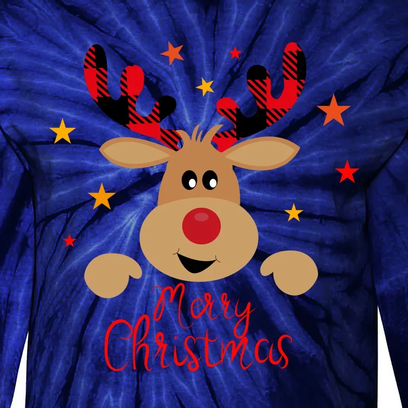 Merry Christmas Reindeer Cute Holiday Tie-Dye Long Sleeve Shirt