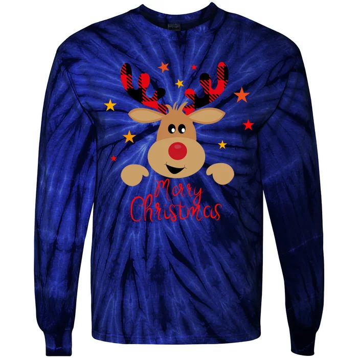 Merry Christmas Reindeer Cute Holiday Tie-Dye Long Sleeve Shirt