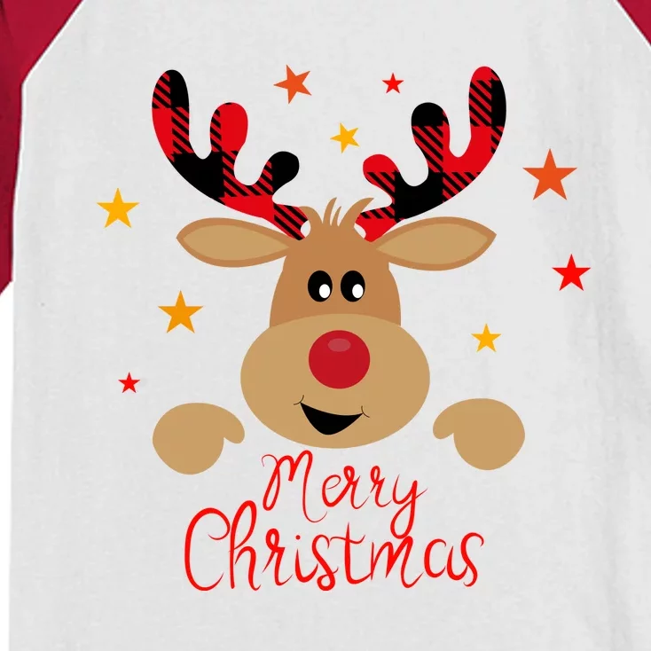 Merry Christmas Reindeer Cute Holiday Kids Colorblock Raglan Jersey