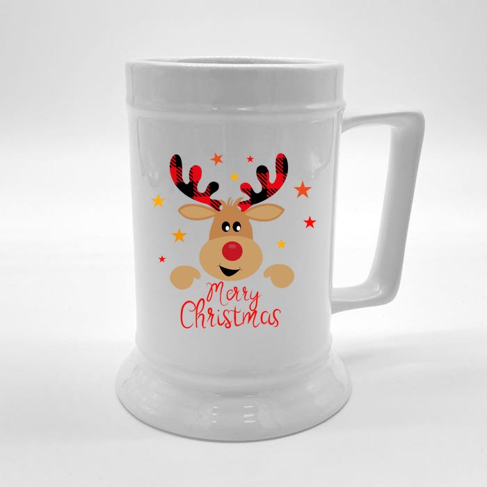 Merry Christmas Reindeer Cute Holiday Front & Back Beer Stein