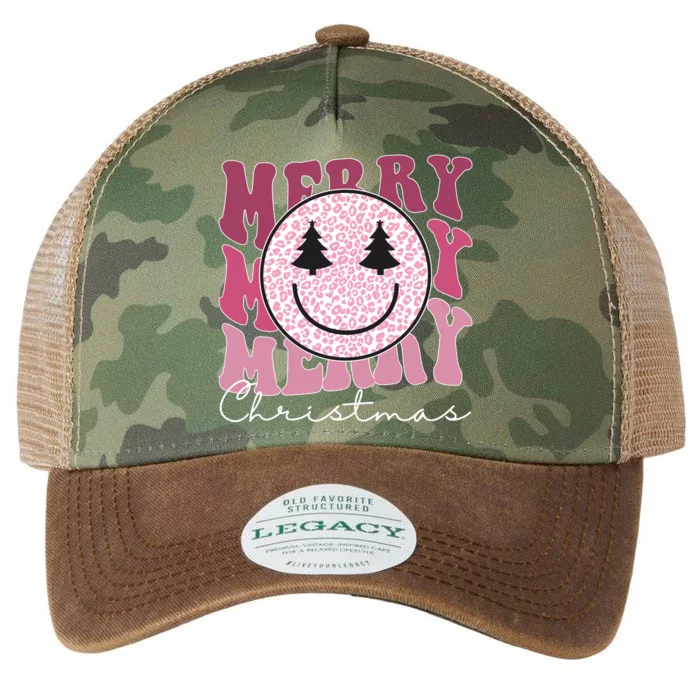 Merry Christmas Retro Leopard Smile Legacy Tie Dye Trucker Hat