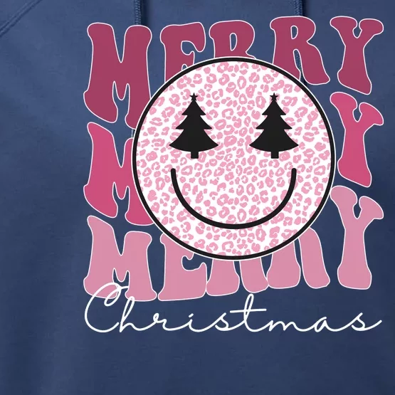 Merry Christmas Retro Leopard Smile Performance Fleece Hoodie