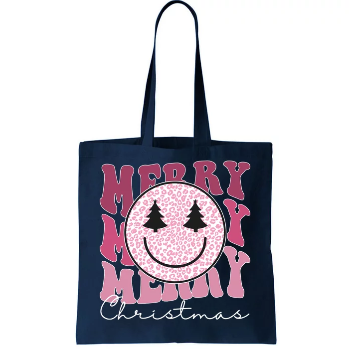 Merry Christmas Retro Leopard Smile Tote Bag