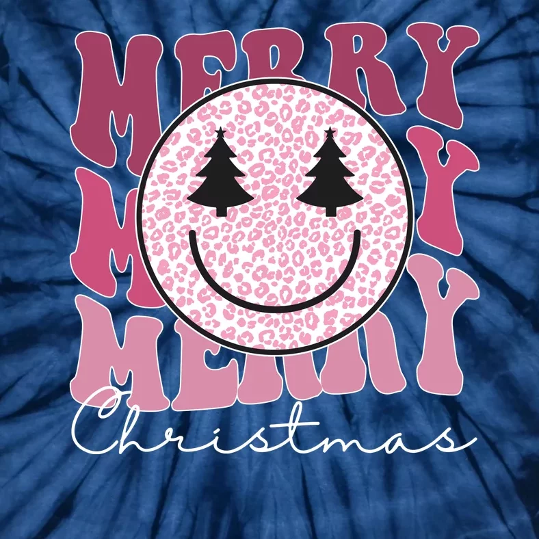 Merry Christmas Retro Leopard Smile Tie-Dye T-Shirt