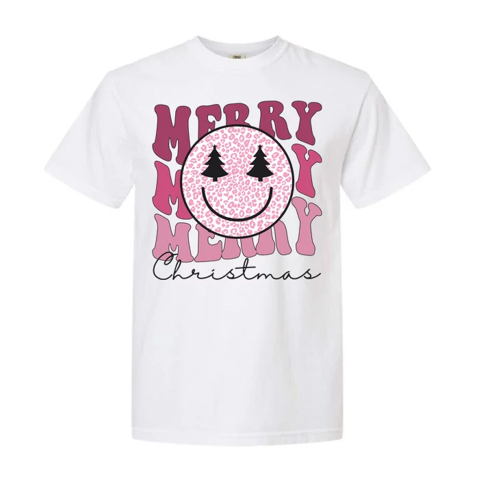 Merry Christmas Retro Leopard Smile Garment-Dyed Heavyweight T-Shirt