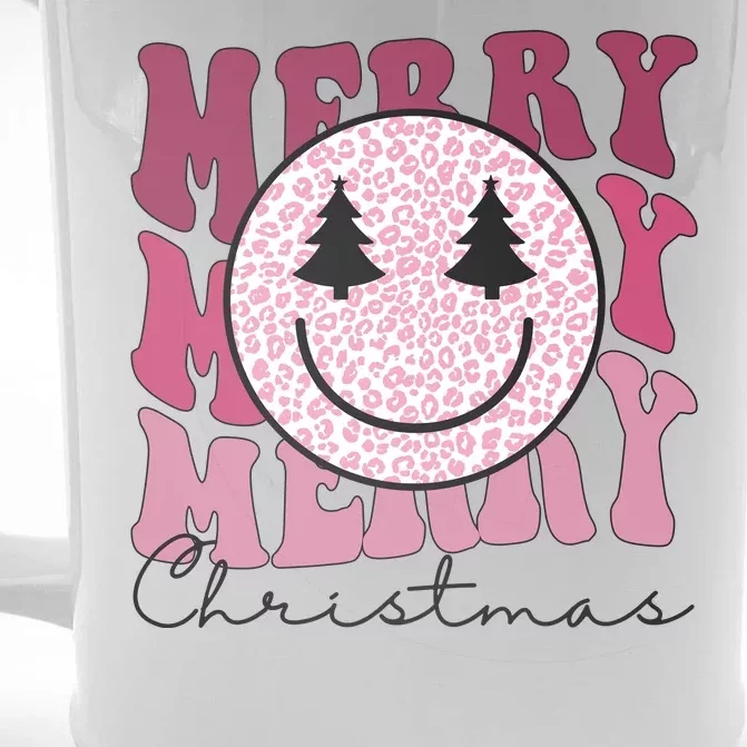 Merry Christmas Retro Leopard Smile Front & Back Beer Stein