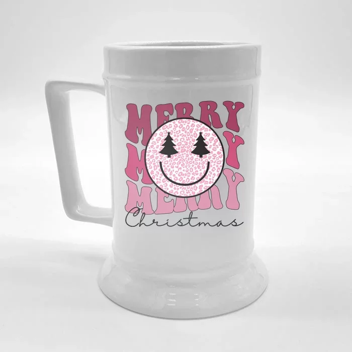 Merry Christmas Retro Leopard Smile Front & Back Beer Stein