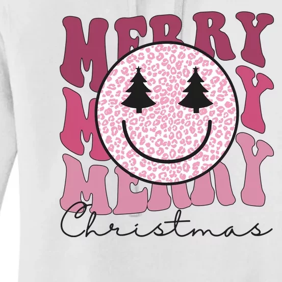 Merry Christmas Retro Leopard Smile Women's Pullover Hoodie