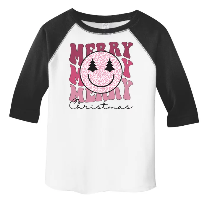 Merry Christmas Retro Leopard Smile Toddler Fine Jersey T-Shirt