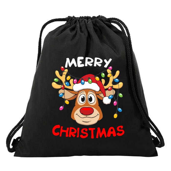 Merry Christmas Reindeer Xmas Family Drawstring Bag