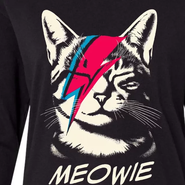 Meowie Cat Rock Music Concert Band Funny Cat Womens Cotton Relaxed Long Sleeve T-Shirt