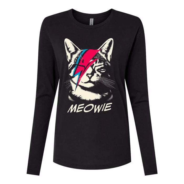 Meowie Cat Rock Music Concert Band Funny Cat Womens Cotton Relaxed Long Sleeve T-Shirt