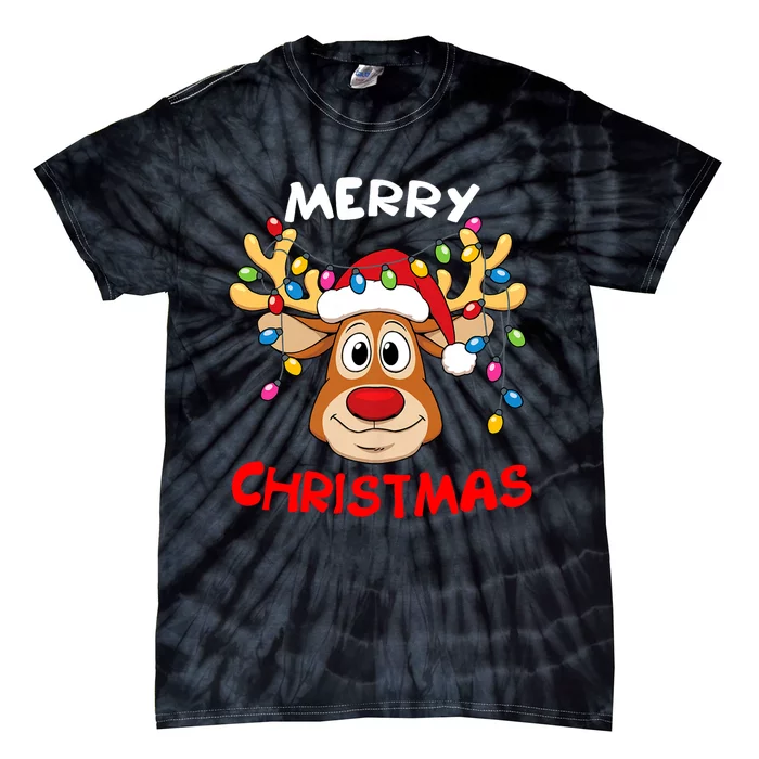 Merry Christmas Reindeer Xmas Family Tie-Dye T-Shirt