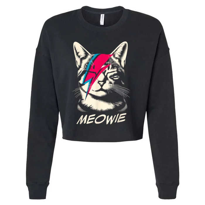 Meowie Cat Rock Music Concert Band Funny Cat Cropped Pullover Crew