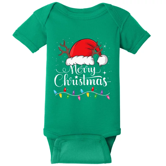 Merry Christmas Red Santa Hat Reindeer Xmas Family Baby Bodysuit