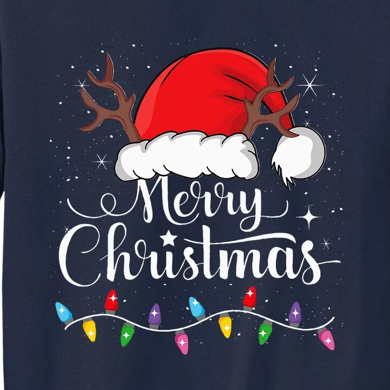 Merry Christmas Red Santa Hat Reindeer Xmas Family Tall Sweatshirt