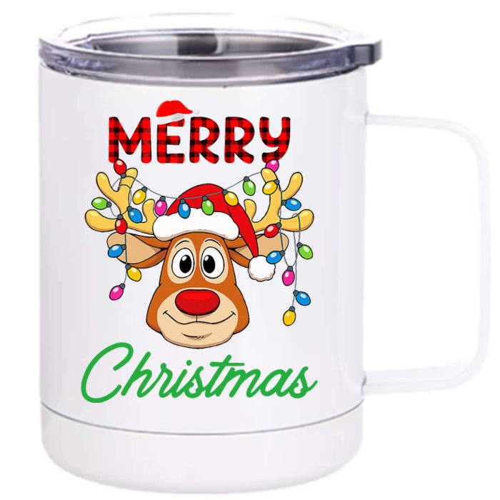 Merry Christmas Reindeer  Family Matching Reindeer Front & Back 12oz Stainless Steel Tumbler Cup