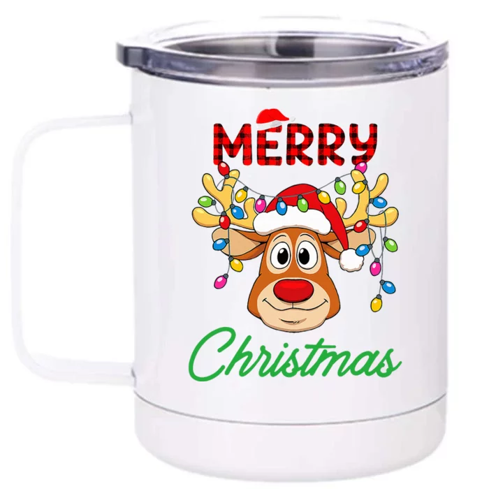 Merry Christmas Reindeer  Family Matching Reindeer Front & Back 12oz Stainless Steel Tumbler Cup