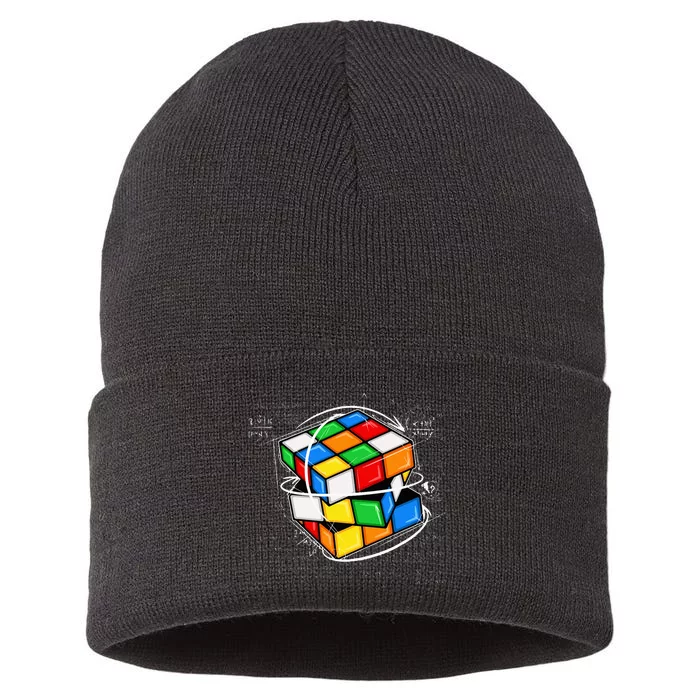 Math Cuber Speed Cubing Puzzle Lover Cube Sustainable Knit Beanie